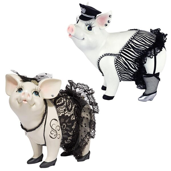 Lace And Lard And Porker On Patrol Pig Statues